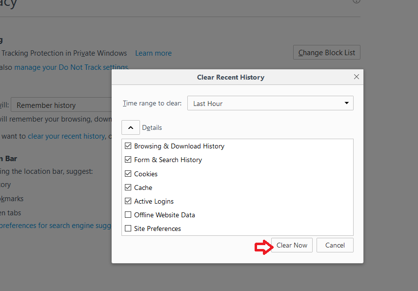Clear recent history dialog